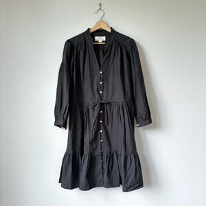 Trovata Birds of Paradis Yulia Tiered Ruffle Neck Long Sleeve Shirt Dress Black